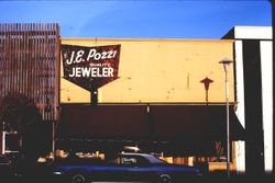 J. E. Pozzi Jeweler store on North Main in downtown Sebastopol, California, 1977