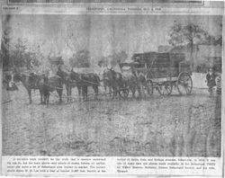 W. L. Lee stands at front of wagon at the corner of Santa Rosa and Bodega Avenues in Sebastopol in 1873