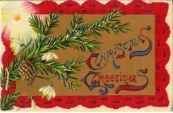 Christmas message with pine needles and pine cone design