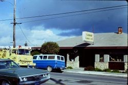 Historic Petaluma & Santa Rosa Railway depot in use as Clarmark Flower Shop at 261 South Main in Sebastopol, California