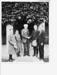 Luther Burbank with four young men, 1920s