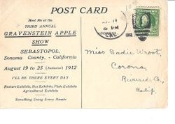 1912 Gravenstein Apple Show advertisement postcard for the 3rd annual show in Sebastopol
