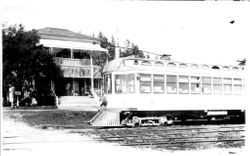 P&SR Car no 51 in front of the Electric Hotel in Forestville, 1910