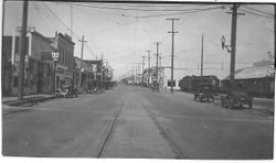 Looking north on South Main Street Sebastopol at about the 200 block, 1915