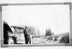 Karl Asman and his Dodge at Bodega Bay area, 1920s