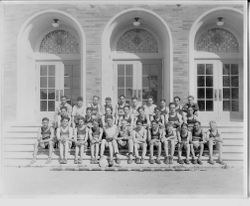 Analy Union High School track team group photo on the steps of the Old Analy High School in 1927