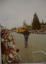 Restored Petaluma & Santa Rosa Railway boxcar in the Apple Blossom Parade, Sebastopol April 15, 2000