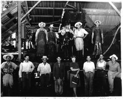Charlotte Barlow O'Brien with work crew in the Barlow apple press