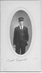 Frank (Francis B.) Kingwell dressed in his uniform of a Northwestern Pacific Railroad brakeman, about 1910