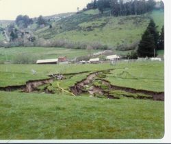 View of the damage caused by a landslide at 2540 Blucher Valley Road, south of Sebastopol, California, April 1983