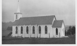 Side view of St Teresa's Catholic Church in Bodega, California