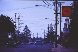 Gravenstein Highway 116 South in Sebastopol, California near L & L Lanes bowling alley, 1977