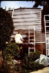 Pacific Fruit Express boxcar being refurbished and sand blasted for the West County Museum at 261 South Main Street in Sebastopol, California, 1995