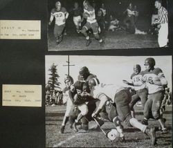 Two photos of Analy High School Tigers football, 1949--Analy vs. Tamalpais, Friday, October 28, 1949 at Tamalpais and Analy vs. Vallejo at Analy, Friday, October 21st, 1949