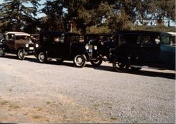 Vintage cars visit the Hallberg Apple Farm roadside stand, October, 1982