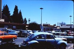 Parking lot of shopping area on McKinley Street in Sebastopol, July 1976