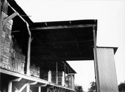 Dock of a packing plant in west Sebastopol, California with apple boxes stacked high