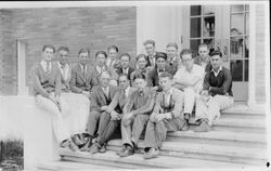 Analy yearbook, Azalea, photo of the Boy's Student Affairs Committee in 1927 on the steps of the 'new' Analy gym which opened in April of that year