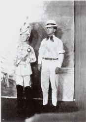 Sebastopol Native Sons of Golden West Drum Corps major and Corps leader William S. Borba Drum in San Francisco for a parade celebrating the 1915 Panama Pacific International Exposition, 1915