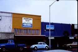 People's Music, Montgomery Ward Store and Sebastopol Book Shop on North Main Street in downtown Sebastopol, California, 1977