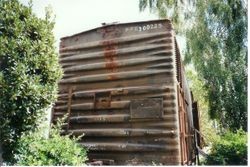 P&SR (Petaluma and Santa Rosa) railroad box car put in place behind the Sebastopol P&SR railroad depot that has become the West County Museum run by the Western Sonoma County Historical Society