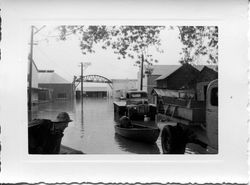 Flooded streets of east Sebastopol around the Sebastopol Road and Laguna area by the Sebastopol Coop Cannery Plant, 1951