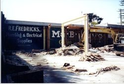 Demolition of the R. S. Basso building on North Main Street, about 1980