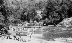 Boating and recreation scene at Guernewood Park in Guerneville, on the Russian River, 1920s