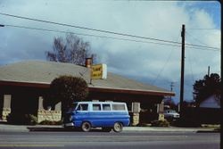 Historic Petaluma & Santa Rosa Railway depot in use as Clarmark Flower Shop at 261 South Main in Sebastopol, California