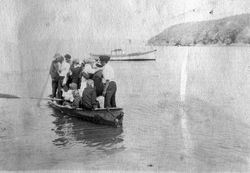 Overcrowded rowboat at Bodega Bay