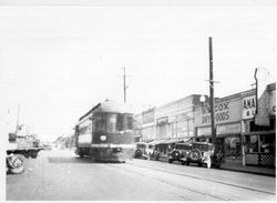 P&SR car heading south on Main St, Sebastopol in 1929