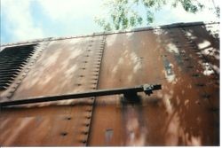 P&SR (Petaluma and Santa Rosa) railroad box car put in place behind the Sebastopol P&SR railroad depot that has become the West County Museum run by the Western Sonoma County Historical Society