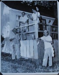 Sebastopol Lions Club members Dick Dickenson, Ed Herring, Phil Wetch and John Fore painting an unidentified Sebastopol house, about 1955 (Sebastopol Lions Club scrapbook photo)
