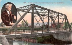 Bridge and Burbank's residence in Santa Rosa with an oval inset of Luther Burbank