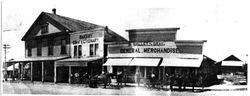 Panorama of two photos of downtown Graton, California, about 1914