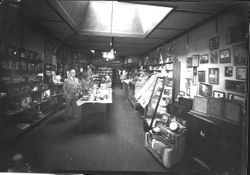 Interior of William S. (Bill) Borba's stationery store on South Main Street, Sebastopol, California, about 1930