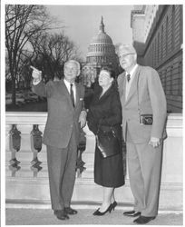 California Congressman Hubert B. Scudder with Mrs. Bess Hallberg and Oscar Hallberg in Washington D.C., January, 1958