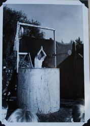 Jack St. Martin being dunked in the Sebastopol Lions Club Dunk Tank, Apple Blossom Day, about 1955 (Sebastopol Lions Club scrapbook photo)