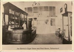 Joe Borba's Cigar Store and Pool Room, located approximately at 112 North Main Street Sebastopol