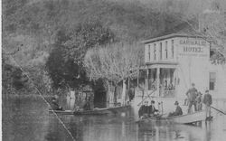 Garibaldi Hotel in Guerneville during a flood of the Russian River, 1906