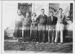 Borba family, three women and three men, taken Thanksgiving Day 1936 on Dutton Avenue, Santa Rosa, California