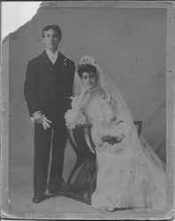 Studio portrait of unidentified wedding couple circa 1880s-1890s