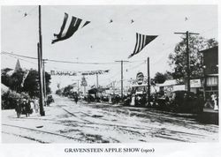 Sebastopol South Main Street looking south in 1910 with the entrance to the first Gravenstein Apple Show at the right