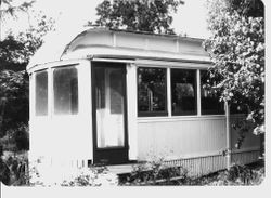 P&SR streetcar located near Analy High School that was used as a residence by Mrs. Vinnie Hampton in the 1950s and 1960s