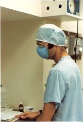 Dan Mancuso in surgery scrubs.at Palm Drive Hospital, 1979