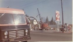 Wreckage of Purity Market at the corner of McKinley and Main Streets in Sebastopol during demolition, about 1960