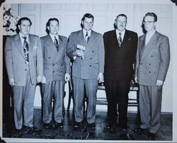 Sebastopol Lions Club members Dr. Carl LaForce, Joe Johnson, Rueben Busse and two unidentified men, about 1955 (Sebastopol Lions Club scrapbook photo)