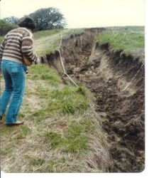 View of the damage caused by a landslide at 2540 Blucher Valley Road, south of Sebastopol, California, April 1983