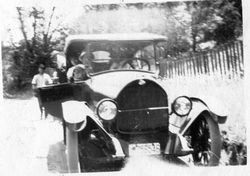 Riddell family's car on a Skaggs Road trip--probably to Stewart Point on the northern California coast, about 1920