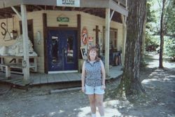 Corner saloon with woman at George H. Smith's Georgetown near Sebastopol, California, 1997